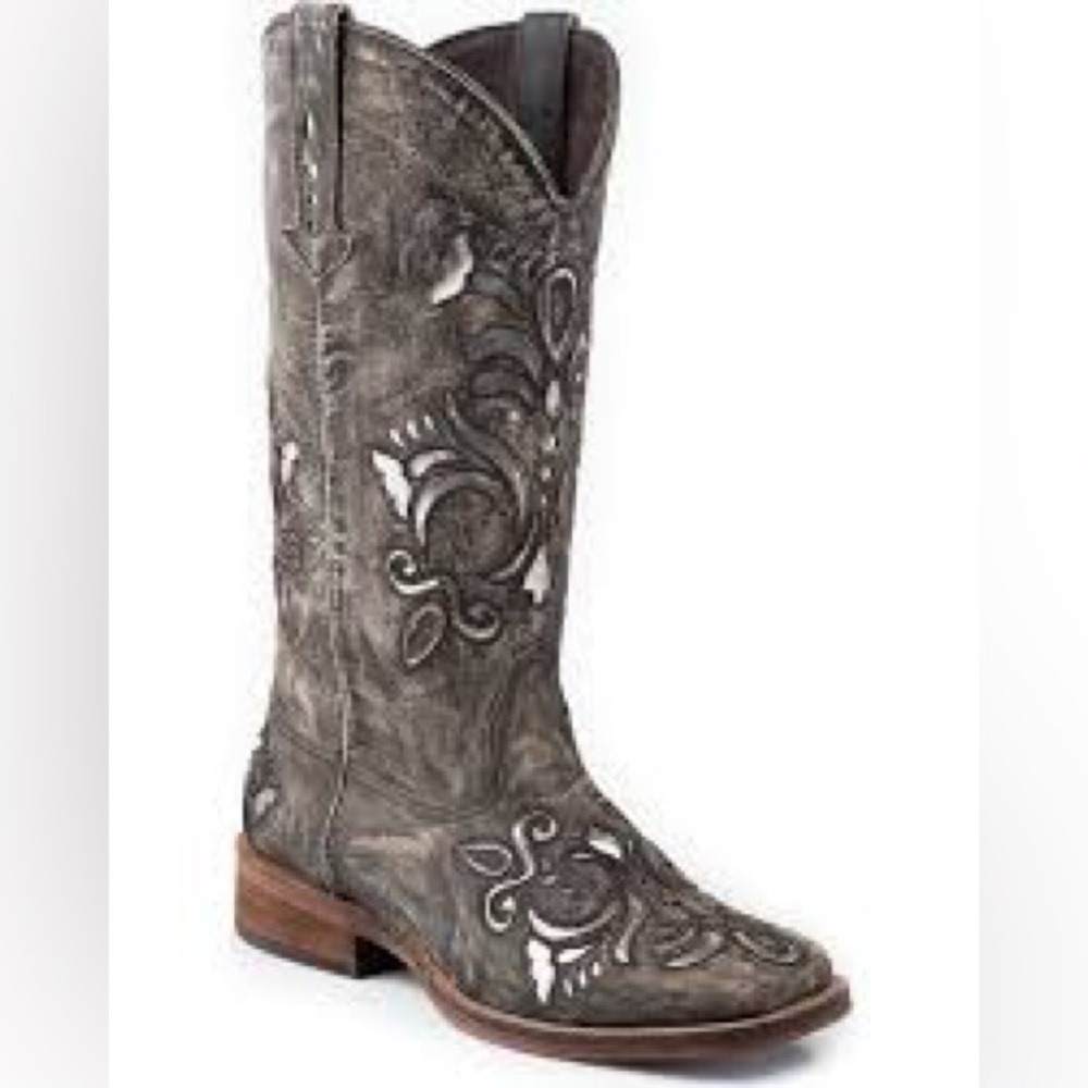 🌟Roper Women’s Fancy Silver Inlay Western Boots- Square Toe🌟